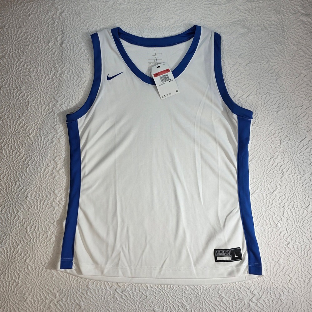 NWT Nike Womens Dri-FIT Elite Team Basketball Jersey White Blue Size L